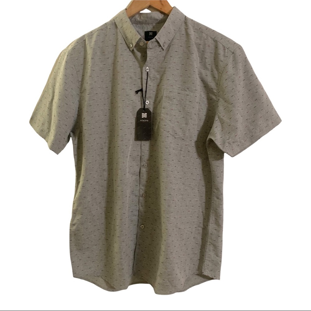 Men’s Visive Mustache Print Grey Short Sleeved Shirt